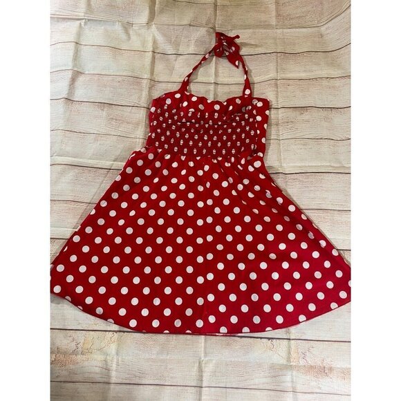 FunFash Women's Red Polka Dot Rockabilly Fit And Flare Halter Dress - 22/24 - Picture 12 of 14